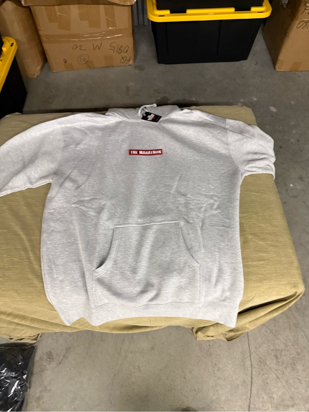 The Marathon Clothing Light Gray Hoodie with Red Chest Patch